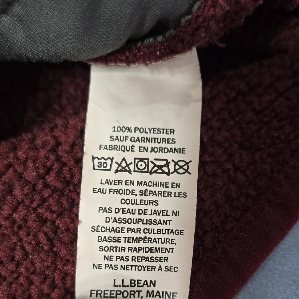 L.L. Bean Sz Medium Womens Burgundy and Tan 1/2 Button Pullover Hoodie - Picture 3 of 6